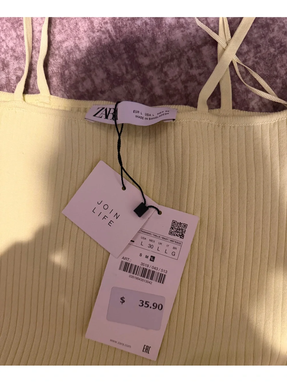 Zara Pale Yellow Ribbed Knit Top